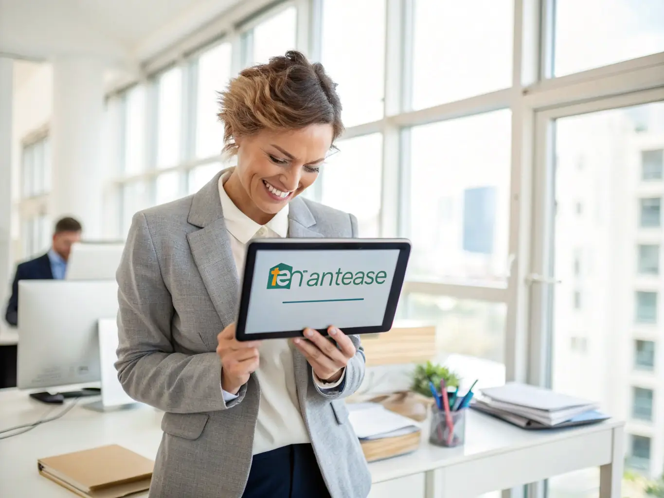 A property manager efficiently collecting rent payments from tenants, utilizing a streamlined system to ensure timely payments and reduce administrative hassle for property owners.